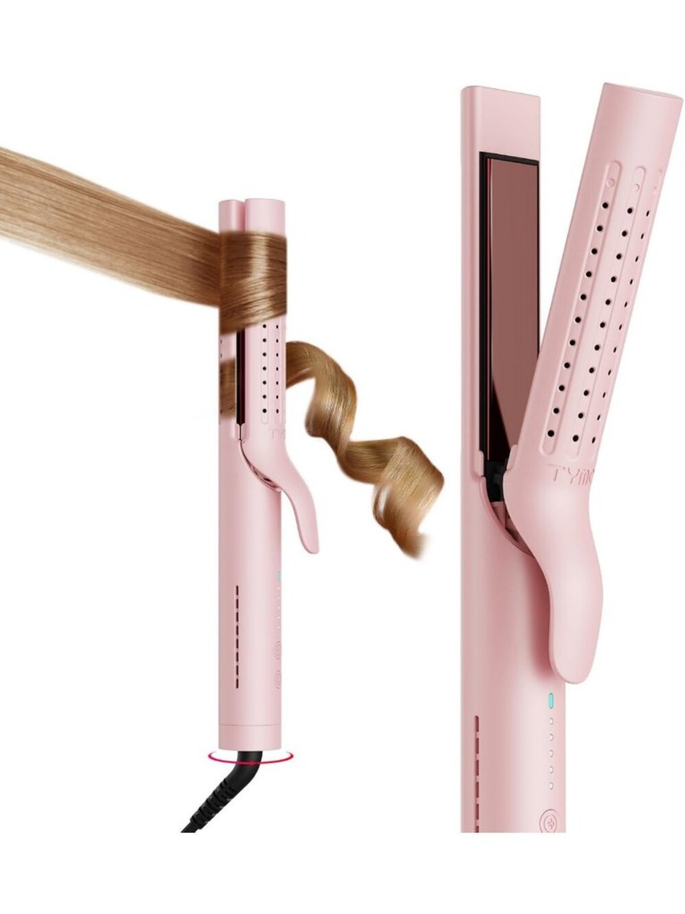 2-in-1 Curling Iron & Flat Iron - Hair Straightener & Curler with Airflow